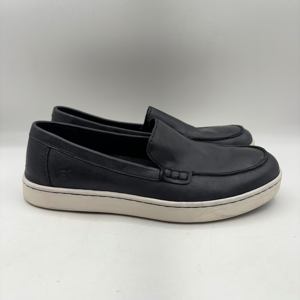 Born‎ Mens Leather Slip On Loafers Black Moc Toe Sneakers Size 9M